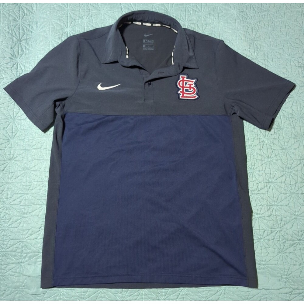 St Louis Cardinals Polo Shirt Mens Medium Nike BSBL Performance Apparel Blue